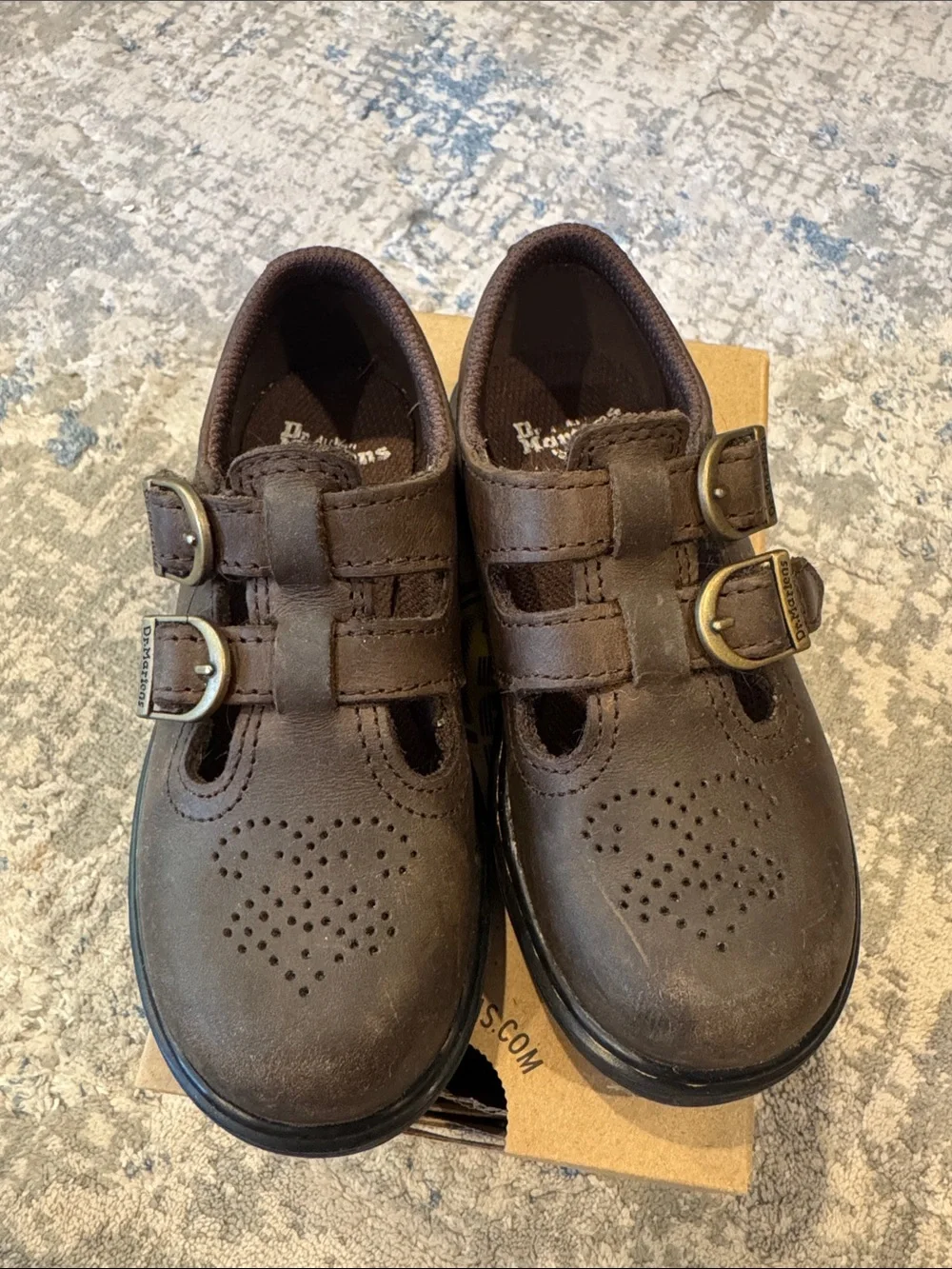 Dr. Martens Dark Brown 8065T Double-Buckle Kids Mary Jane Shoes